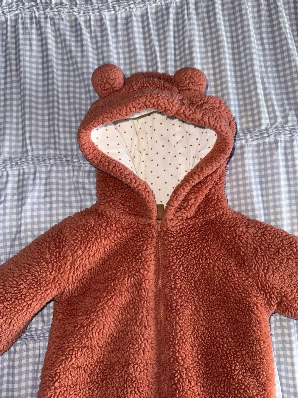 Carter's Rust Orange Sherpa Hooded Footed One-Piece with Bear Ears